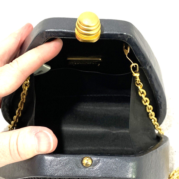 Inge Christopher Box Style Bag Black Woven Leather Convertible Clutch Purse - Picture 8 of 12